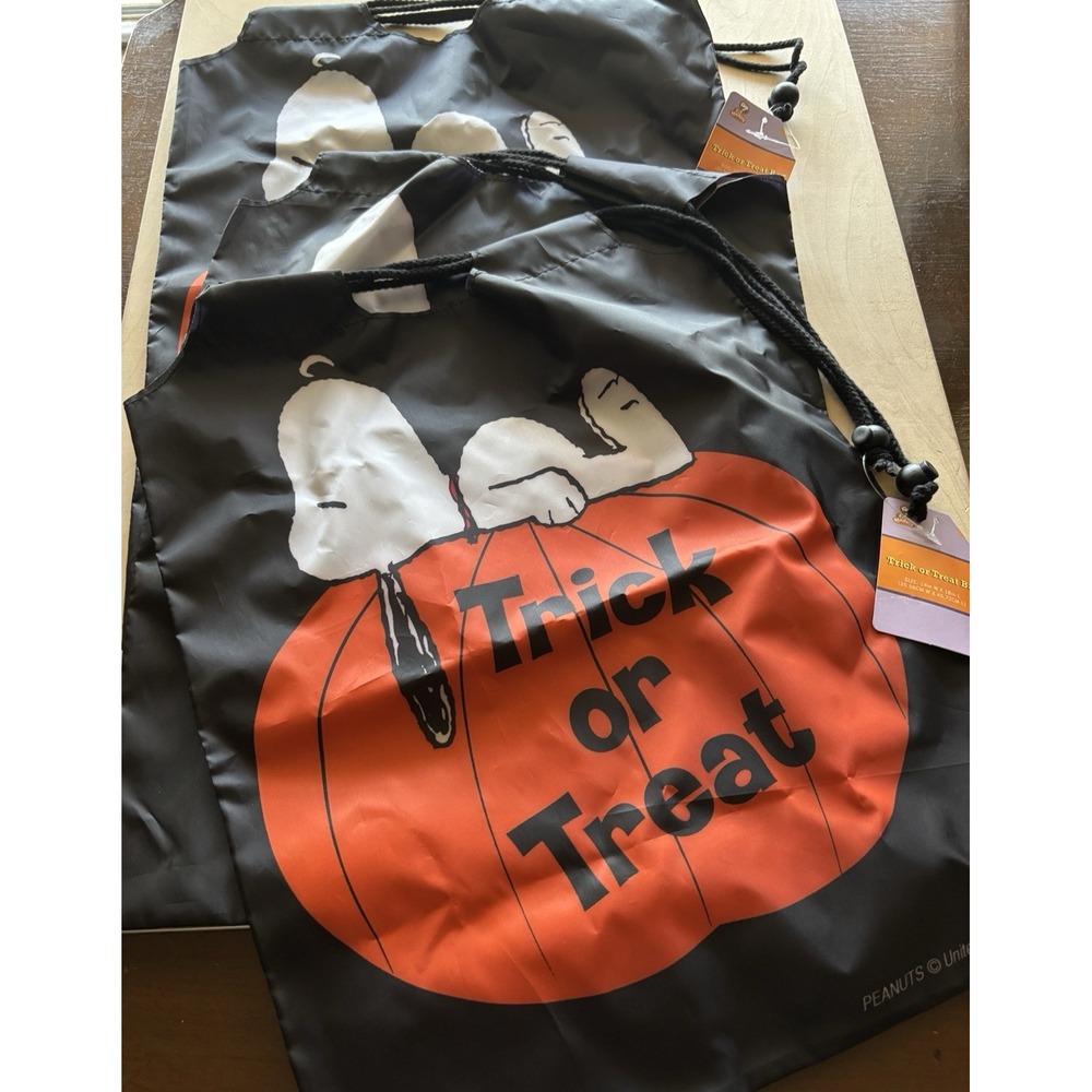 Vtg Snoopy Trick or Treat Halloween Bag LOT of 3 NWT Black Drawstring JOL